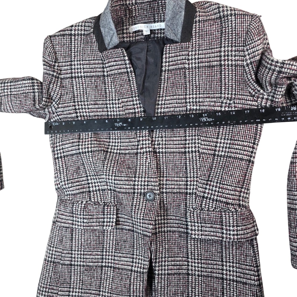 Veronica Beard Cutaway Up-Collar Plaid Dickey Blazer Wool Blend Burgundy gray 4 - Picture 8 of 11